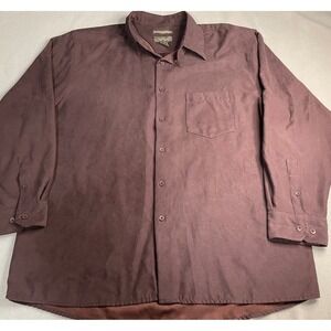 Bruno Mens Sueded Microfiber Button Down Shirt XL Plum Burgundy Long Sleeve